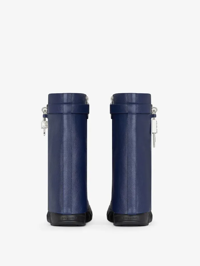 Shark Lock Biker Ankle Boots In Grained Leather Petrol Blue Women Givenchy Shark Lock