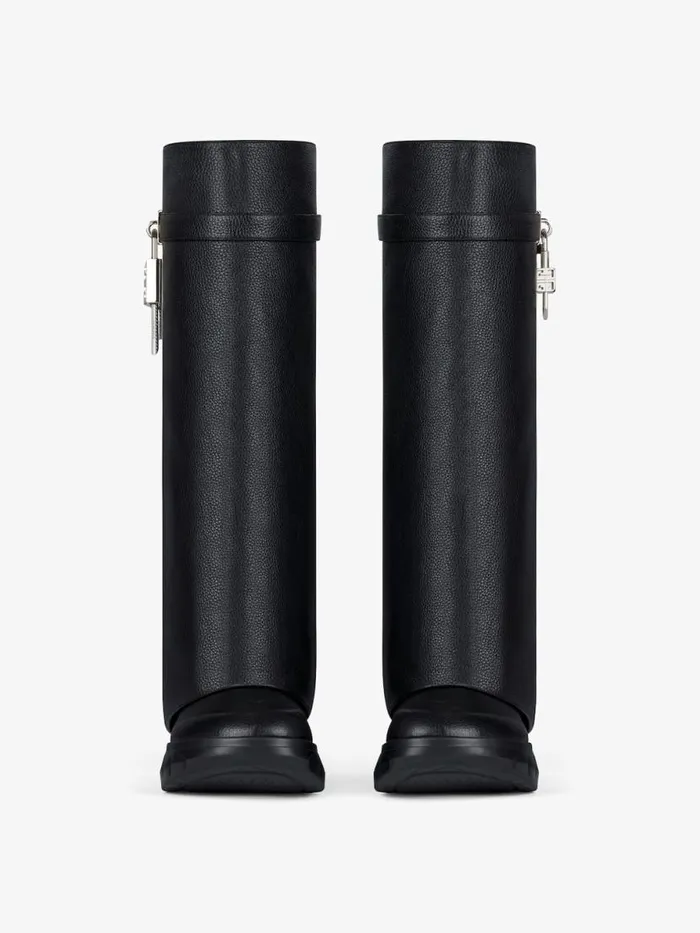 Shark Lock Biker Boots In Grained Leather Black Women Givenchy Shark Lock