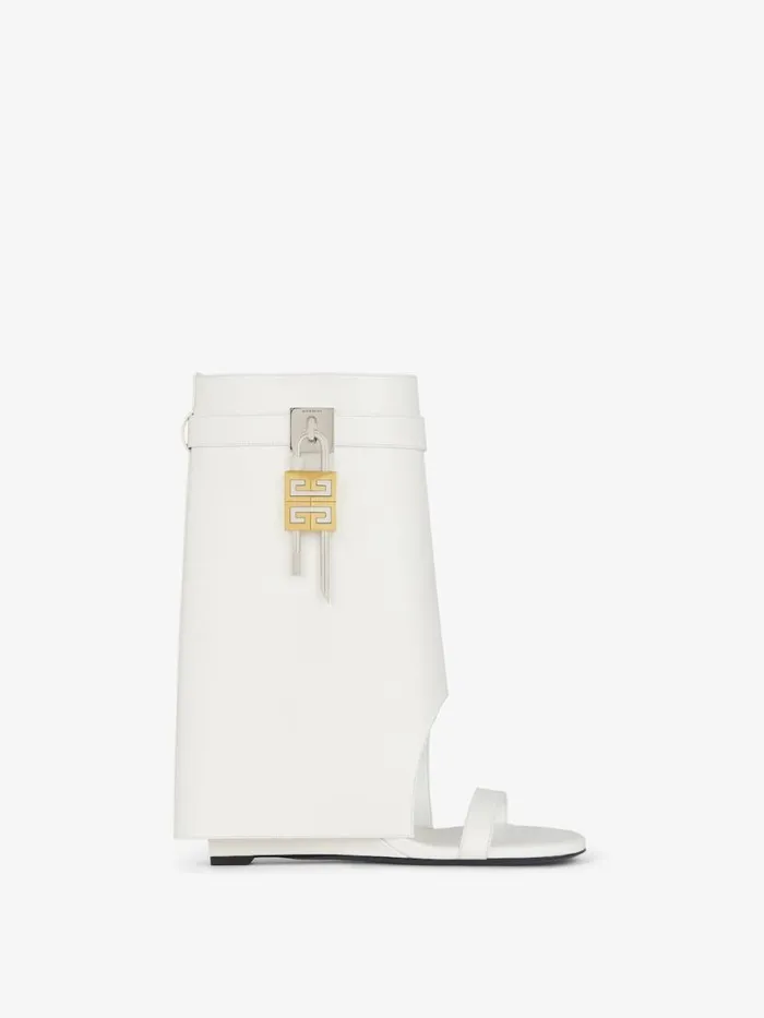 Shark Lock Sandal Boots In Leather Ivory Women Givenchy Slides and Sandals