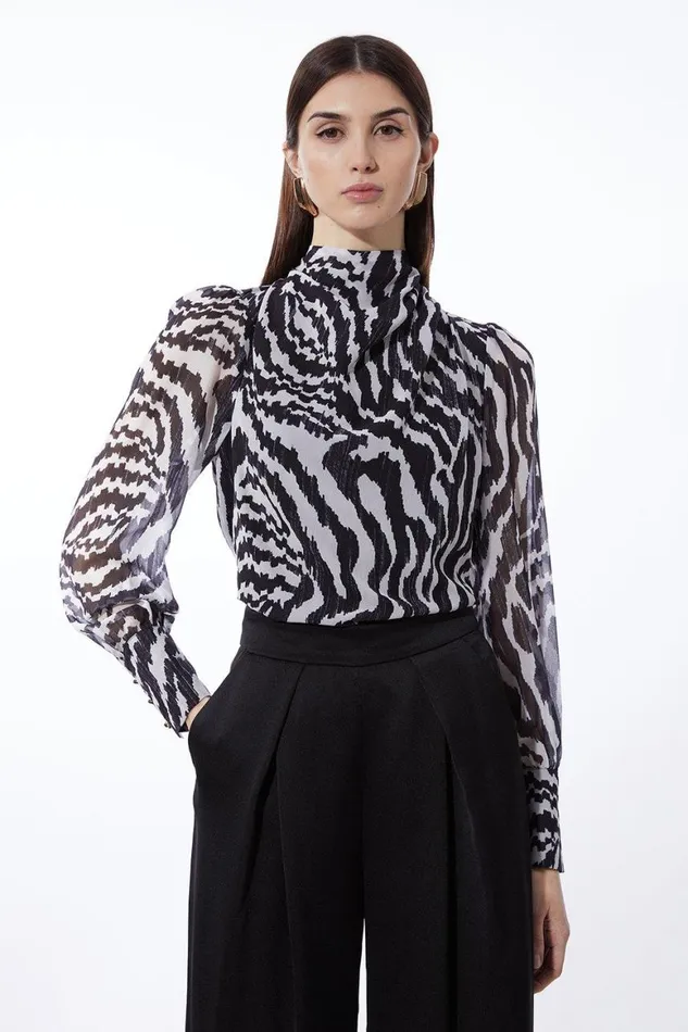 Shirts Women Karen Millen Mono Swirl Printed Georgette Woven Blouse Mono