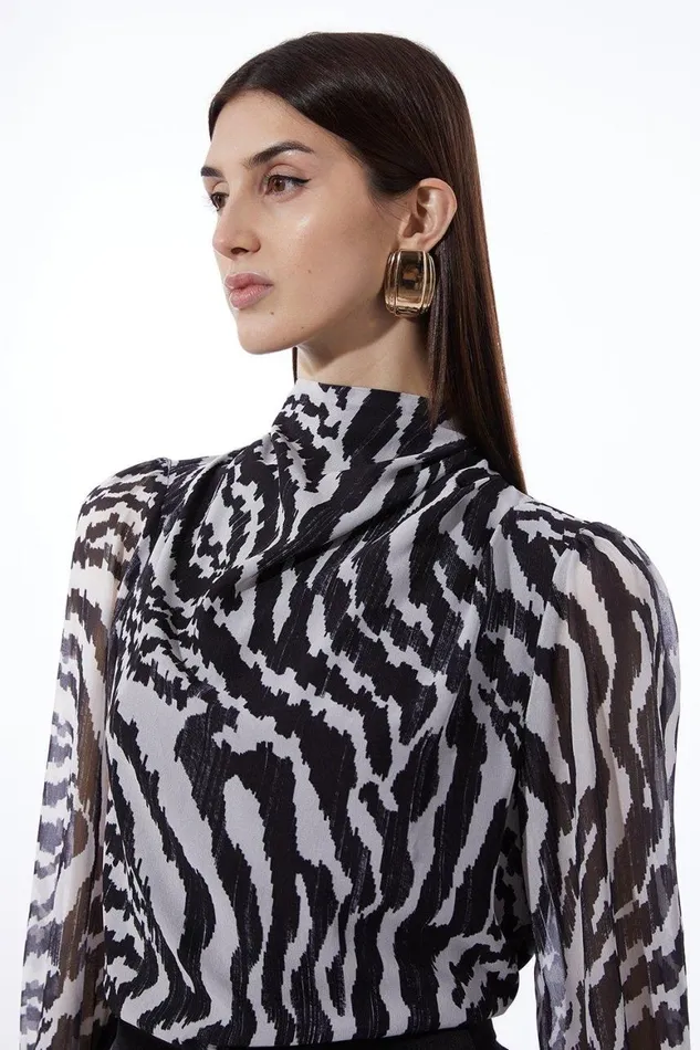 Shirts Women Karen Millen Mono Swirl Printed Georgette Woven Blouse Mono