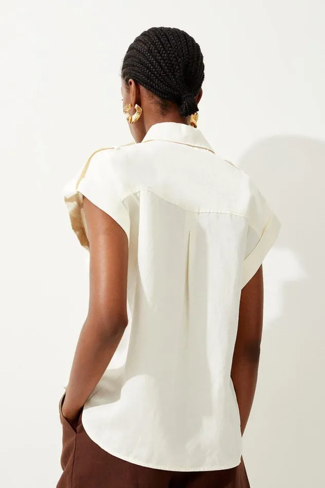 Shirts Women Karen Millen Premium Utility Linen Shirt Ivory
