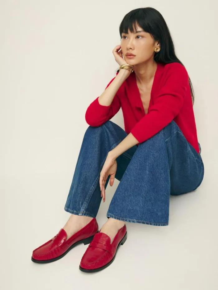 Shoes The Reformation Ani Ruched Loafer Red Croc