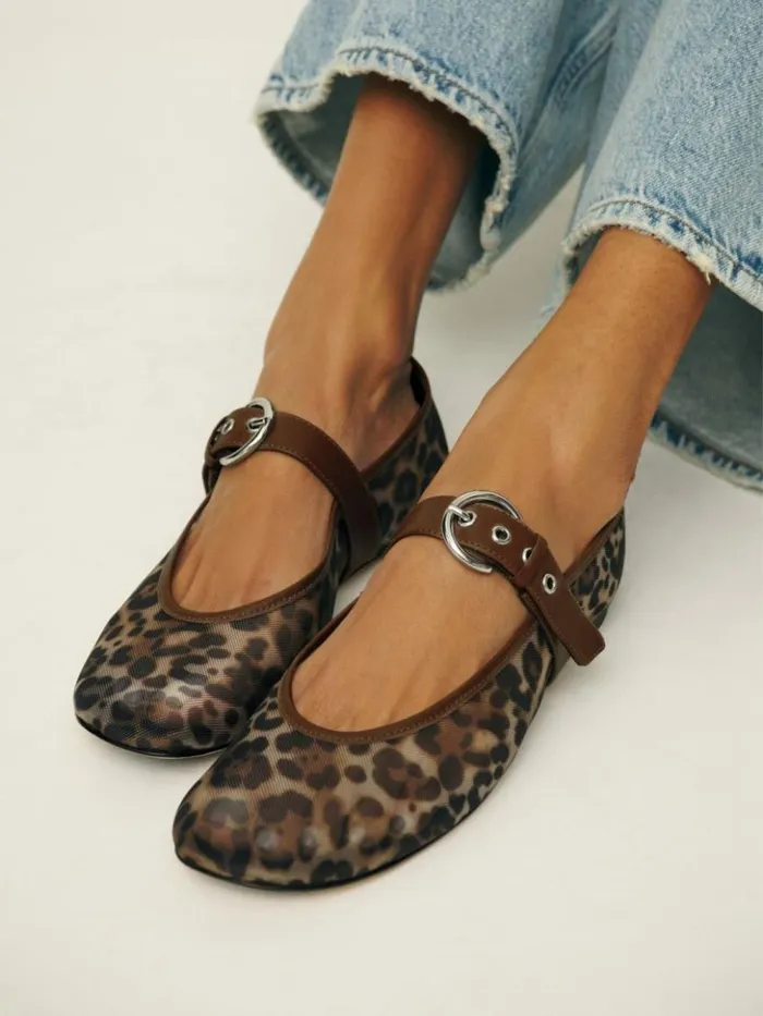 Shoes The Reformation Bethany Ballet Flat Leopard Mesh