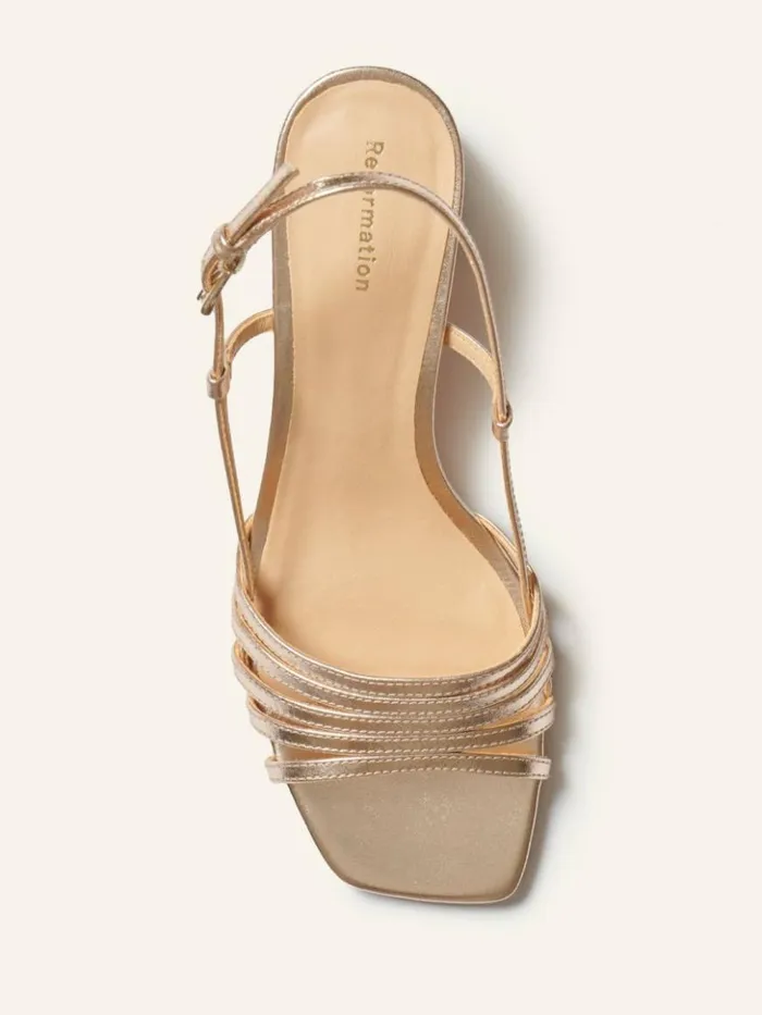 Shoes The Reformation Eleonora Sling Back Block Heel Sandal Gold