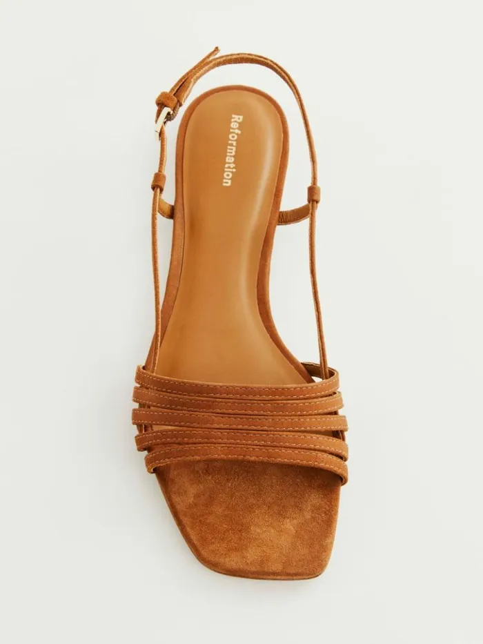 Shoes The Reformation Millie Lattice Flat Sandal Toasted Brown Suede