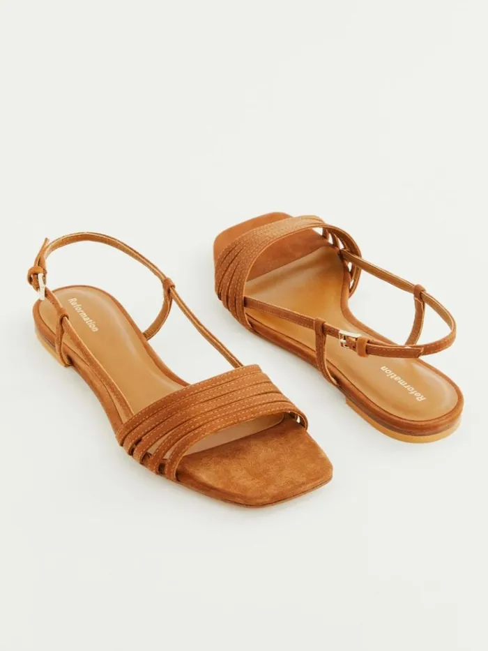 Shoes The Reformation Millie Lattice Flat Sandal Toasted Brown Suede
