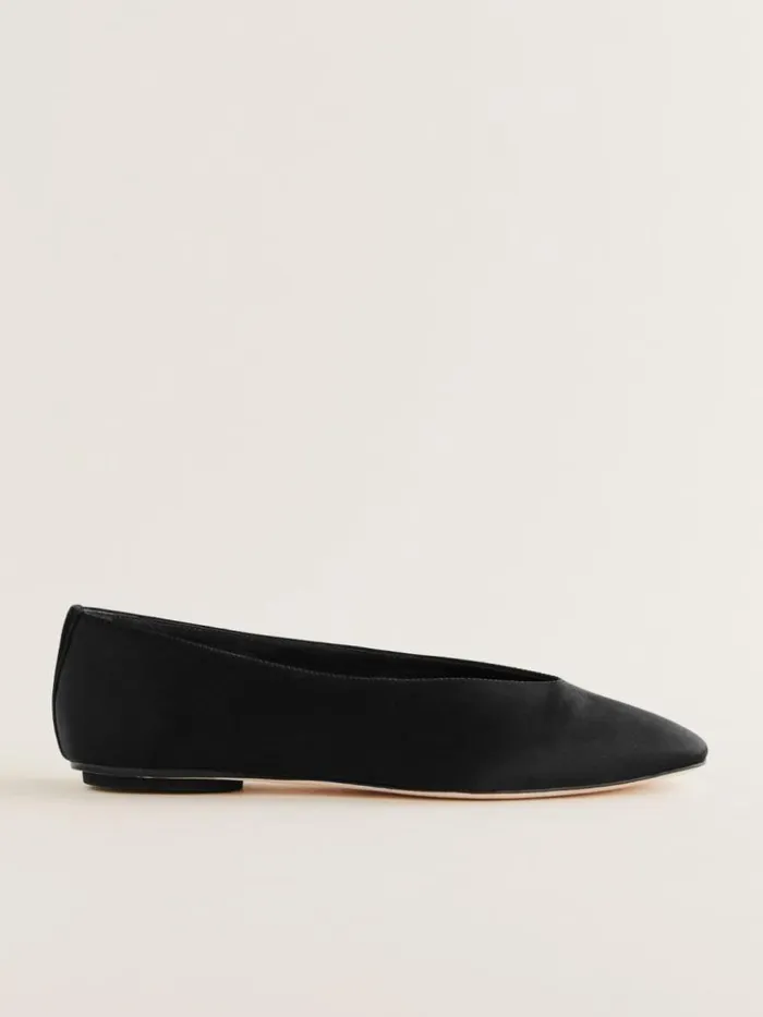 Shoes The Reformation Prudence Ballet Flat Black Satin