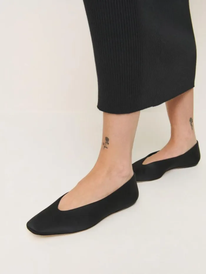 Shoes The Reformation Prudence Ballet Flat Black Satin