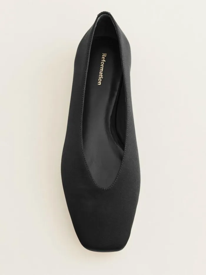 Shoes The Reformation Prudence Ballet Flat Black Satin