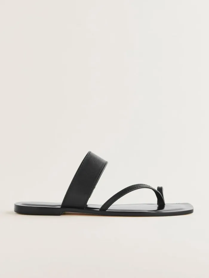 Shoes The Reformation Sawyer Flat Sandal Black Leather