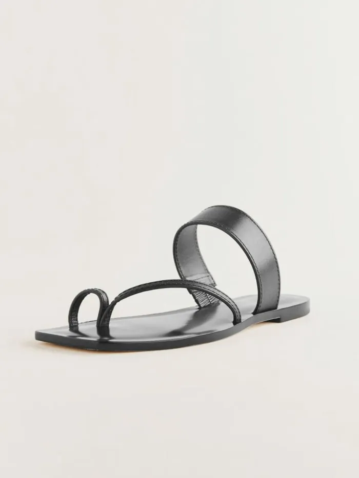 Shoes The Reformation Sawyer Flat Sandal Black Leather