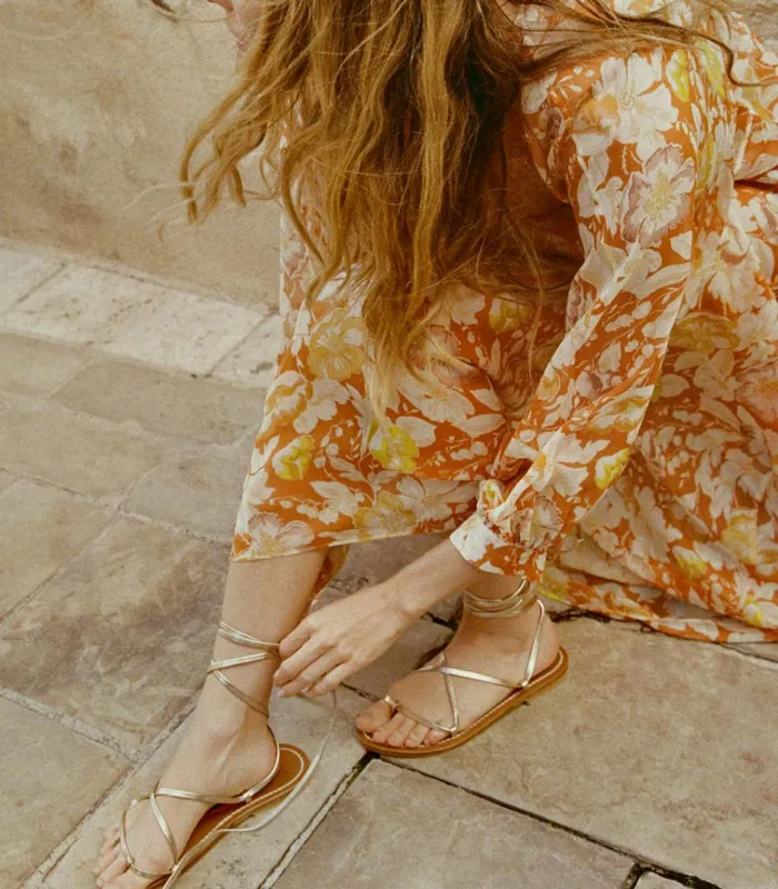 Shop and KJACQUES BIKINI SANDAL Metallic Champagne DEN Footwear