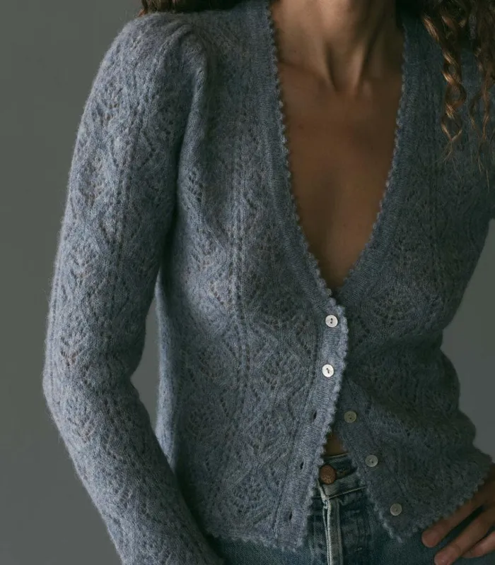 Shop CHANDEL CARDIGAN Azure DEN Knitwear