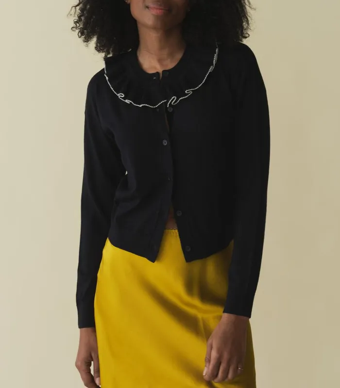 Shop GRAZIA CARDIGAN Navy DEN Knitwear