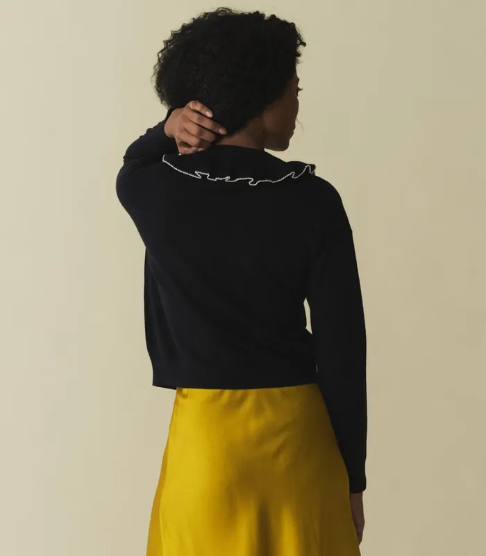 Shop GRAZIA CARDIGAN Navy DEN Knitwear