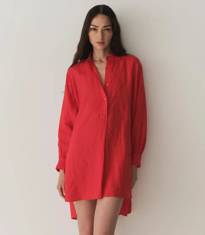 Shop JORA LINEN DRESS Scarlet DEN Dresses