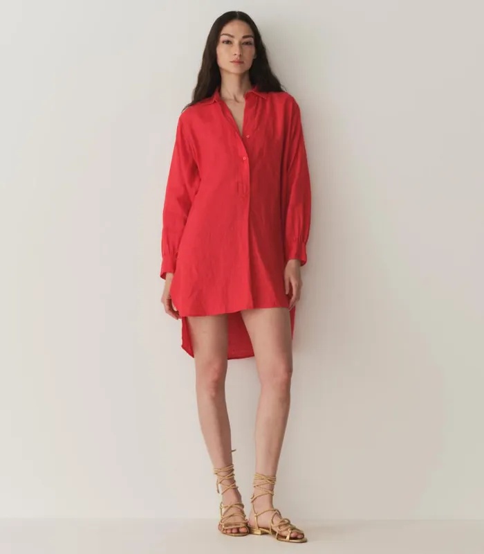 Shop JORA LINEN DRESS Scarlet DEN Dresses