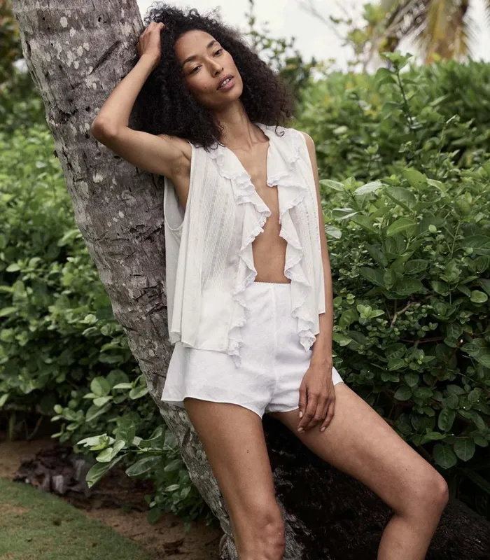 Shop LOREN LINEN SHORT Salt DEN Pants and Shorts