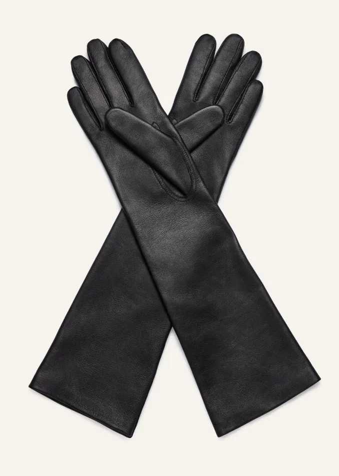 Shop Magda Butrym Accessories Leather Gloves In Black Flower Embroidery Shop Magda Butrym Accessories Leather Gloves In Black Flower Embroidery