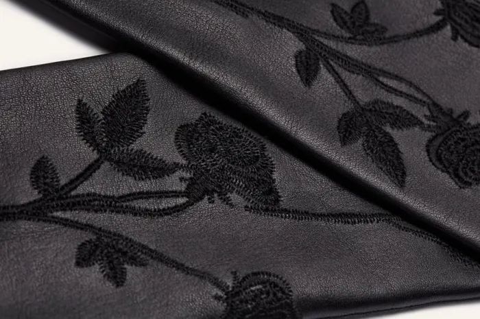 Shop Magda Butrym Accessories Leather Gloves In Black Flower Embroidery Shop Magda Butrym Accessories Leather Gloves In Black Flower Embroidery