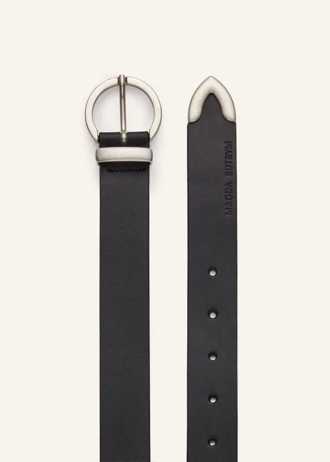 Shop Magda Butrym Accessories Slim Round Buckle Belt In Black Leather