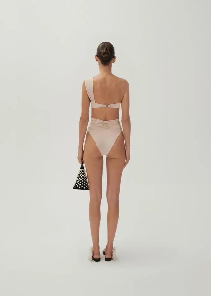 Shop Magda Butrym Beachwear Classic High Waist Flower Swim Bottom In Metallic Beige Shop Magda Butrym Beachwear Classic High Waist Flower Swim Bottom In Metallic Beige