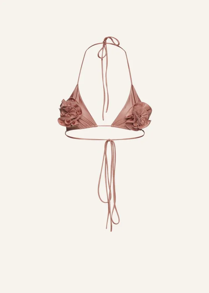 Shop Magda Butrym Beachwear Floral Strappy Triangle Bikini Top In Metallic Blush Shop Magda Butrym Beachwear Floral Strappy Triangle Bikini Top In Metallic Blush