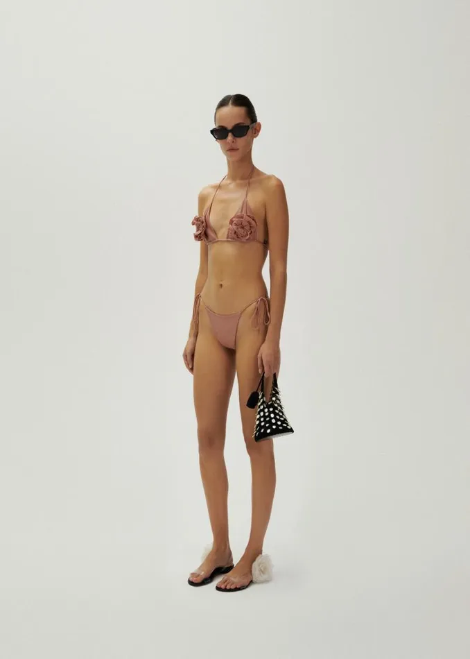Shop Magda Butrym Beachwear Floral Strappy Triangle Bikini Top In Metallic Blush Shop Magda Butrym Beachwear Floral Strappy Triangle Bikini Top In Metallic Blush