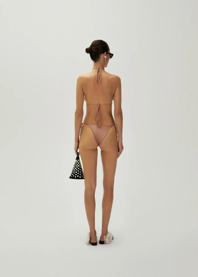 Shop Magda Butrym Beachwear Floral Strappy Triangle Bikini Top In Metallic Blush Shop Magda Butrym Beachwear Floral Strappy Triangle Bikini Top In Metallic Blush