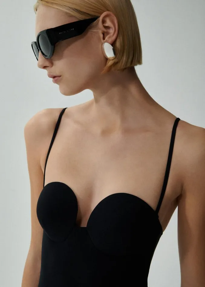 Shop Magda Butrym Beachwear Retro Bustier Swimsuit In Black Shop Magda Butrym Beachwear Retro Bustier Swimsuit In Black