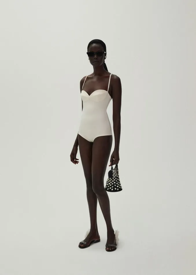 Shop Magda Butrym Beachwear Sweetheart Swimsuit In Cream Shop Magda Butrym Beachwear Sweetheart Swimsuit In Cream