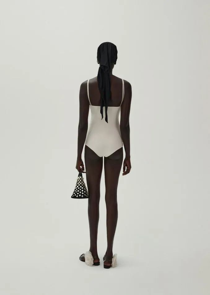 Shop Magda Butrym Beachwear Sweetheart Swimsuit In Cream Shop Magda Butrym Beachwear Sweetheart Swimsuit In Cream