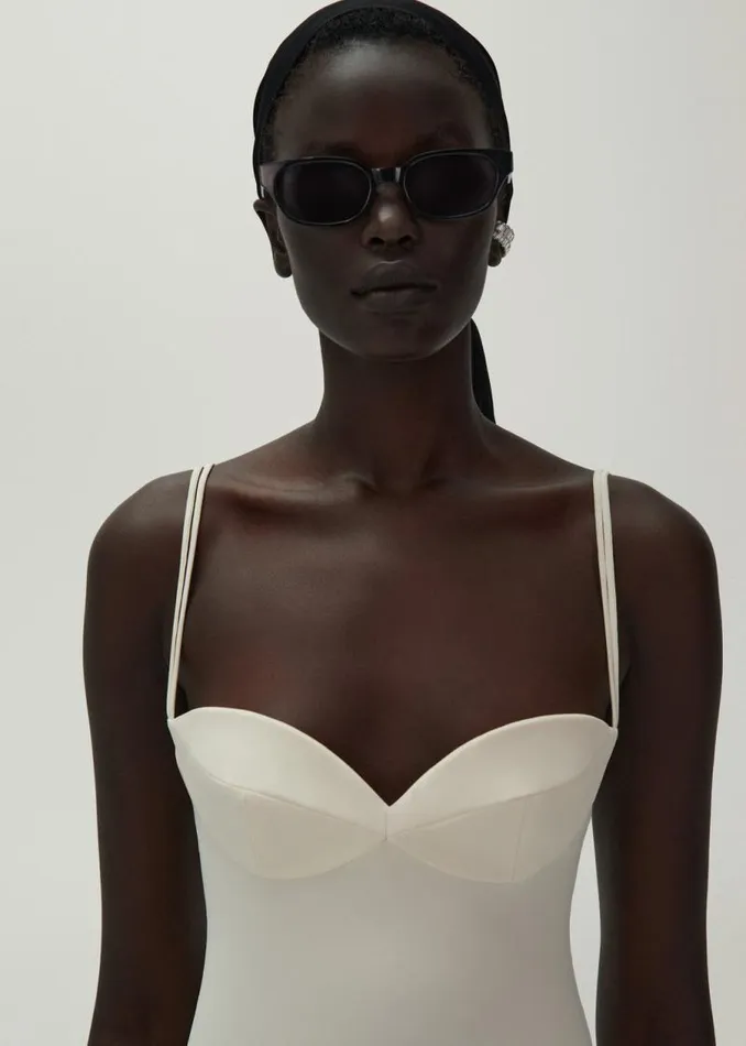 Shop Magda Butrym Beachwear Sweetheart Swimsuit In Cream Shop Magda Butrym Beachwear Sweetheart Swimsuit In Cream