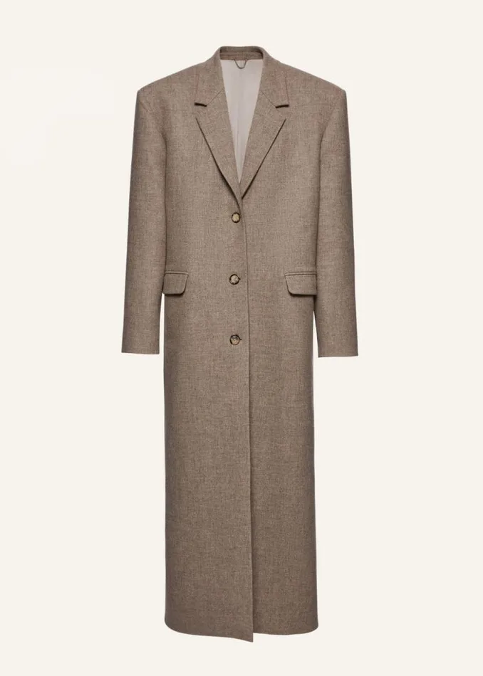 Shop Magda Butrym Coats And Jackets Singlebreasted Long Wool Coat In Taupe