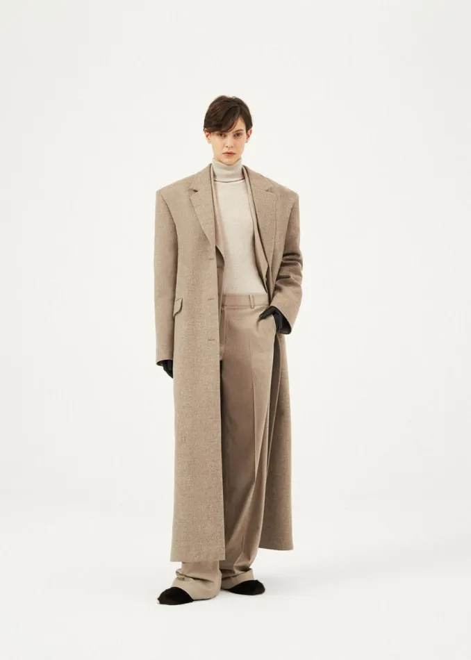 Shop Magda Butrym Coats And Jackets Singlebreasted Long Wool Coat In Taupe Shop Magda Butrym Coats And Jackets Singlebreasted Long Wool Coat In Taupe