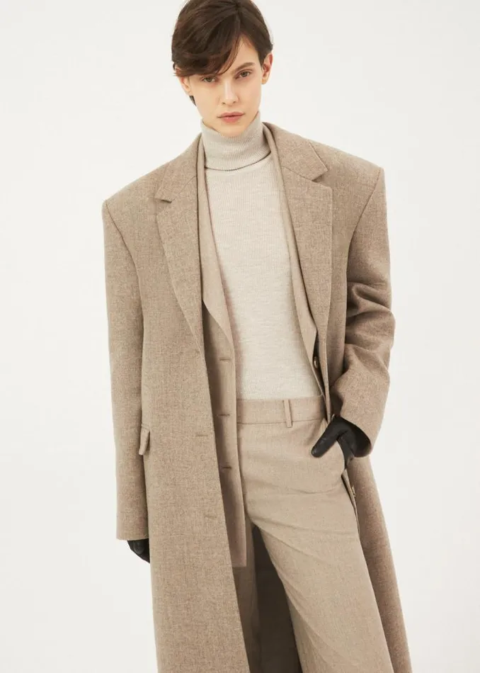 Shop Magda Butrym Coats And Jackets Singlebreasted Long Wool Coat In Taupe Shop Magda Butrym Coats And Jackets Singlebreasted Long Wool Coat In Taupe