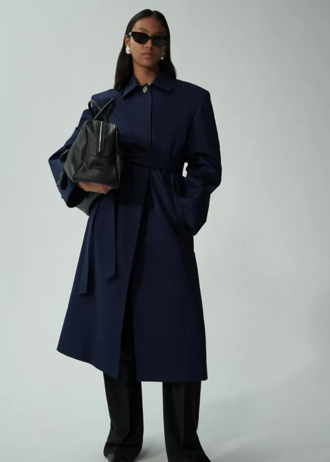 Shop Magda Butrym Coats And Jackets Wrap Cotton Coat In Navy Shop Magda Butrym Coats And Jackets Wrap Cotton Coat In Navy