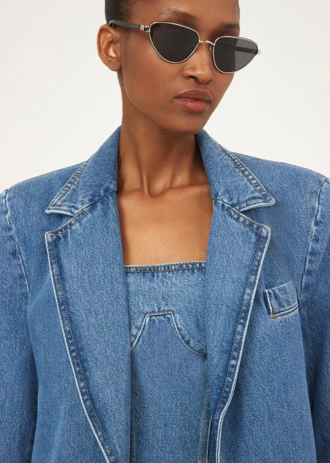 Shop Magda Butrym Denim Button Down Denim Coat In Blue Shop Magda Butrym Denim Button Down Denim Coat In Blue