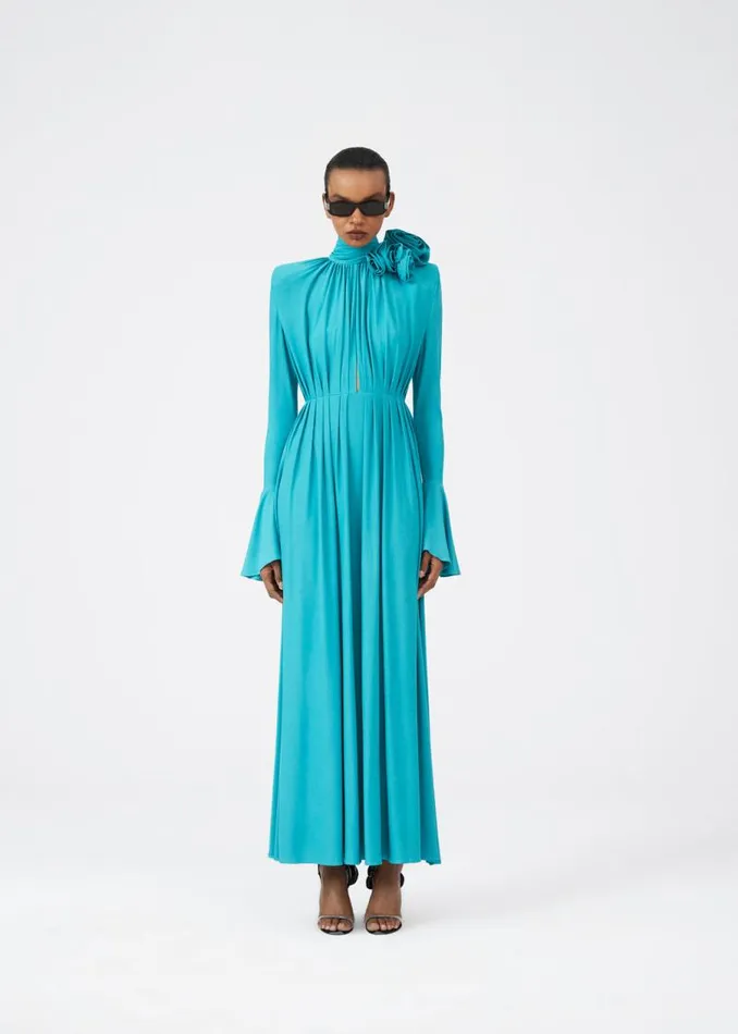 Shop Magda Butrym Dresses Bell Sleeve Maxi Dress In Aquamarine Shop Magda Butrym Dresses Bell Sleeve Maxi Dress In Aquamarine