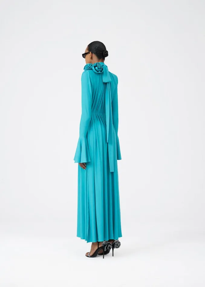 Shop Magda Butrym Dresses Bell Sleeve Maxi Dress In Aquamarine Shop Magda Butrym Dresses Bell Sleeve Maxi Dress In Aquamarine