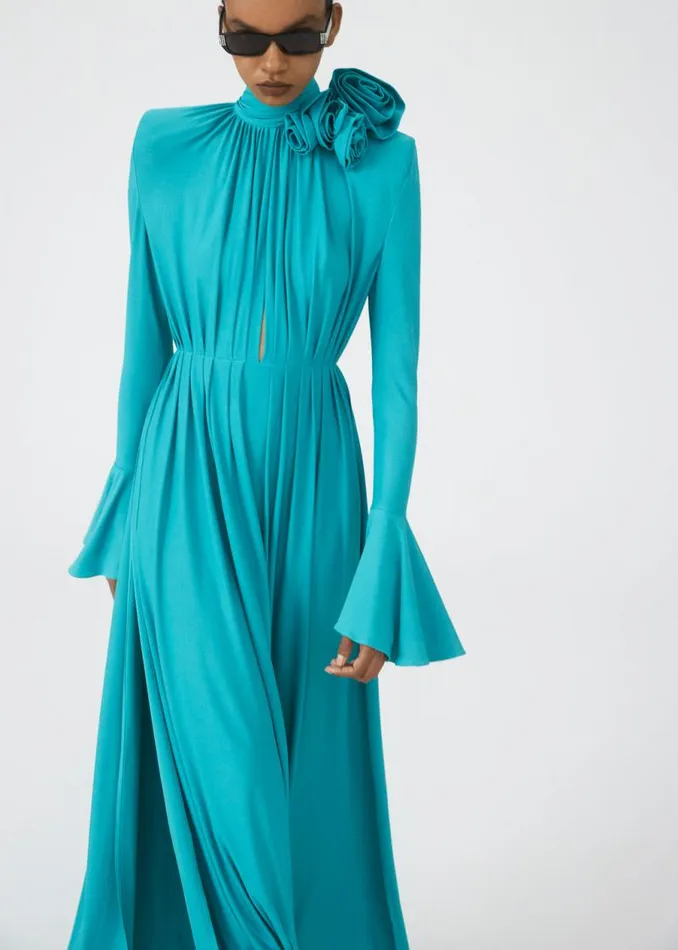 Shop Magda Butrym Dresses Bell Sleeve Maxi Dress In Aquamarine Shop Magda Butrym Dresses Bell Sleeve Maxi Dress In Aquamarine