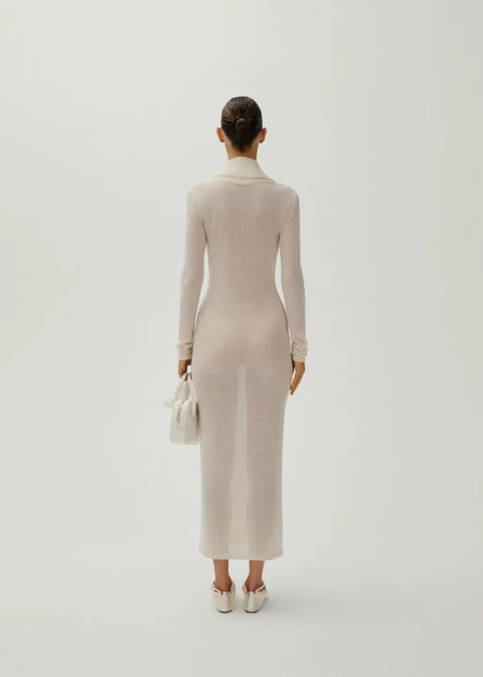 Shop Magda Butrym Dresses Boucl Knit Cowl Neck Dress In Cream Shop Magda Butrym Dresses Boucl Knit Cowl Neck Dress In Cream