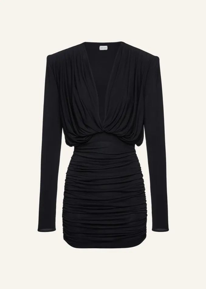 Shop Magda Butrym Dresses Draped Plunge Jersey Mini Dress In Black