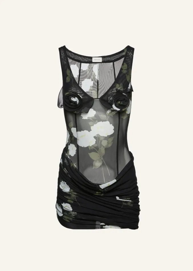 Shop Magda Butrym Dresses Flower Bra Mesh Mini Dress In Black Print