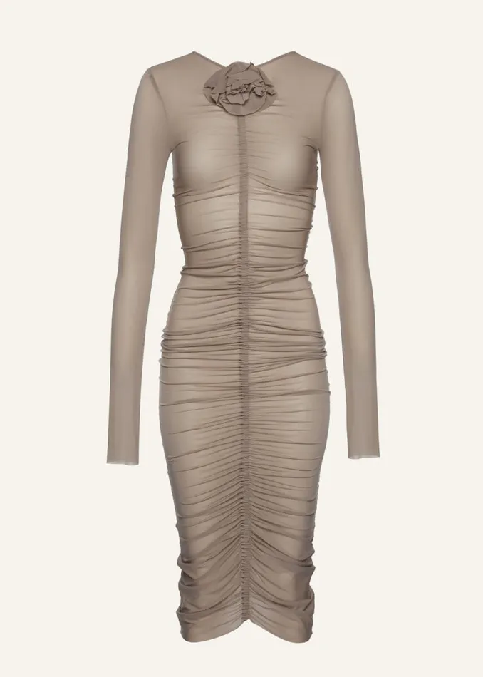 Shop Magda Butrym Dresses Gathered Jersey Midi Dress In Beige