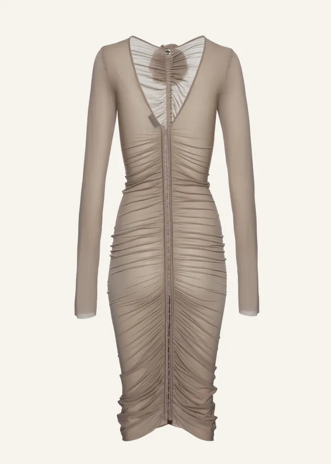 Shop Magda Butrym Dresses Gathered Jersey Midi Dress In Beige Shop Magda Butrym Dresses Gathered Jersey Midi Dress In Beige