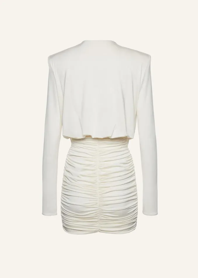 Shop Magda Butrym Dresses Long Sleeve Draped Mini Dress In Cream Shop Magda Butrym Dresses Long Sleeve Draped Mini Dress In Cream