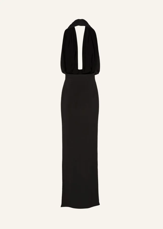 Shop Magda Butrym Dresses Plunge Halter Jersey Gown In Black Shop Magda Butrym Dresses Plunge Halter Jersey Gown In Black