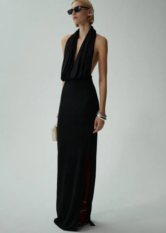 Shop Magda Butrym Dresses Plunge Halter Jersey Gown In Black Shop Magda Butrym Dresses Plunge Halter Jersey Gown In Black